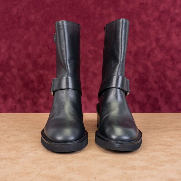 Stuart Weitzman Women Boulevard Black Leather Moto Buckle Mid Calf Boots sz 9 - Picture 3 of 8